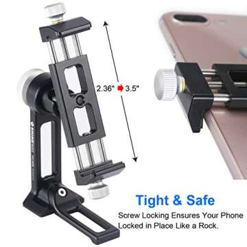 SHINEWEE Metal Phone Tripod Mount Adapter, Phone Holder with Arca Swiss Dovetail and 1/4" Screw Mount,Vertical & Horizonta Rotate,Foldable Stand, Fits iPhone and Android Cell Phone