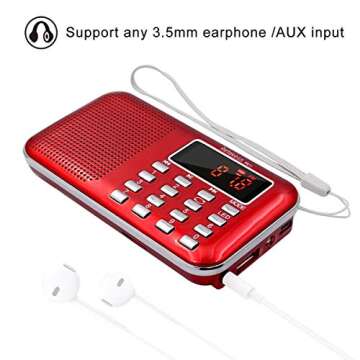 Retekess PR11 AM FM Radio Portable, Rechargeable Radio Digital Tuning, MP3 Music Player Speaker Support Micro SD, AUX, USB Port, Ideal for Outdoor (Red)