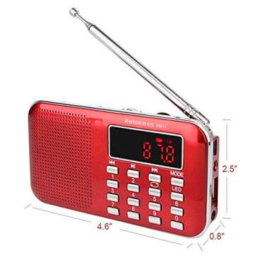 Retekess PR11 AM FM Radio Portable, Rechargeable Radio Digital Tuning, MP3 Music Player Speaker Support Micro SD, AUX, USB Port, Ideal for Outdoor (Red)