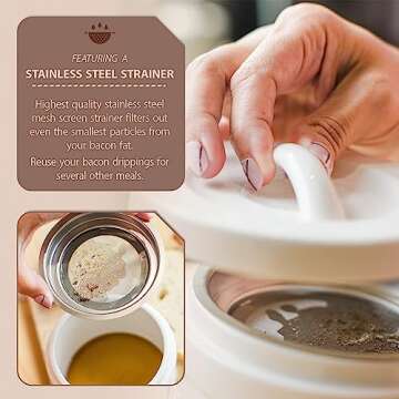 Briink Collective Ceramic Bacon Grease Container with Strainer Farmhouse Kitchen Decor Oil Storage C...