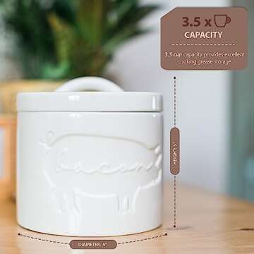 Briink Collective Ceramic Bacon Grease Container with Strainer Farmhouse Kitchen Decor Oil Storage Canister Grease Keeper Kitchen Counter Storage Container