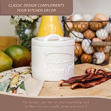 Briink Collective Ceramic Bacon Grease Container with Strainer Farmhouse Kitchen Decor Oil Storage Canister Grease Keeper Kitchen Counter Storage Container