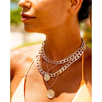 MJartoria Gold Layered Necklaces Trendy Retro Coin Pendant