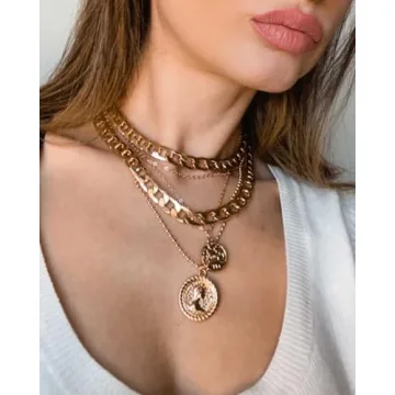 MJartoria Gold Layered Necklaces Trendy Retro Coin Pendant