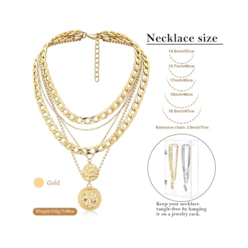 MJartoria Gold Layered Necklaces Trendy Retro Coin Pendant
