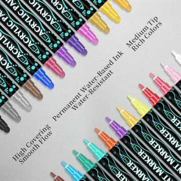 SMOOTHERPRO Acrylic Paint Markers, 24 Colors Dual Tip Acrylic Paint Pens for Wood, Rocks, Canvas, Pumpkins, Fabric Markers Set for Glass, Plastic, Ceramic, DIY, Easter, Gift(DAP24)