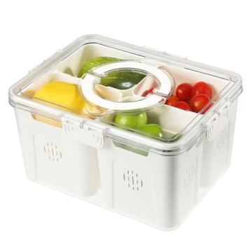 Divided Serving Tray with Lid and Handle, 4 Compartments Fruit Storage Containers, Food Storage Cont...