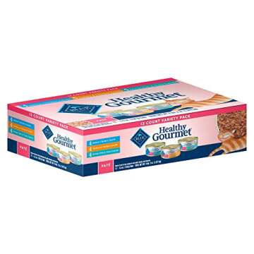 Blue Buffalo Healthy Gourmet Natural Adult Pate Wet Cat Food Variety Pack Chicken, Turkey & Chicken, Ocean Fish & Tuna 5.5-Oz Cans (12 Count- 4 of Each Flavor)