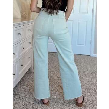 Supgoreou Women's Wide Leg Jeans High Waisted Stretchy Trendy Casual Versatile Work Denim Pants Trousers 2025 Green