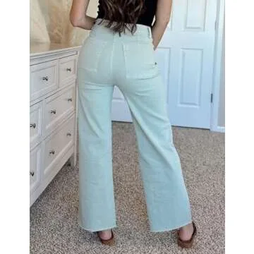 Supgoreou Women's Wide Leg Jeans High Waisted Stretchy Trendy Casual Versatile Work Denim Pants Trousers 2025 Green