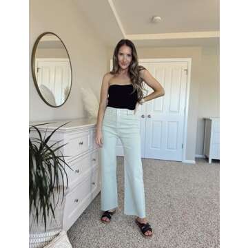 Supgoreou Women's Wide Leg Jeans High Waisted Stretchy Trendy Casual Versatile Work Denim Pants Trousers 2025 Green