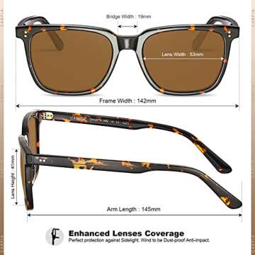 CARFIA Acetate Polarized Sunglasses for Men UV400 Protection Classic Retro Square Shades Driving Glasses