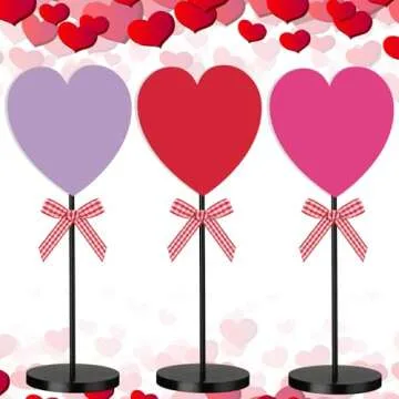3 Pcs Heart Shape Wooden Valentine's Table Decor