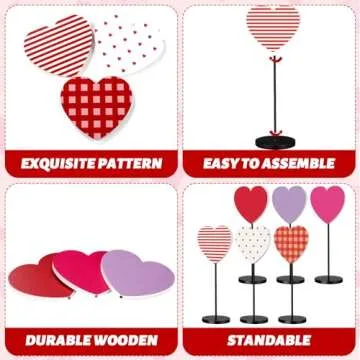 3 Pcs Heart Shape Wooden Valentine's Table Decor