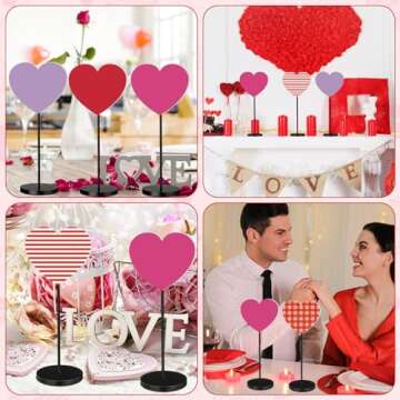 3 Pcs Heart Shape Wooden Valentine's Table Decor