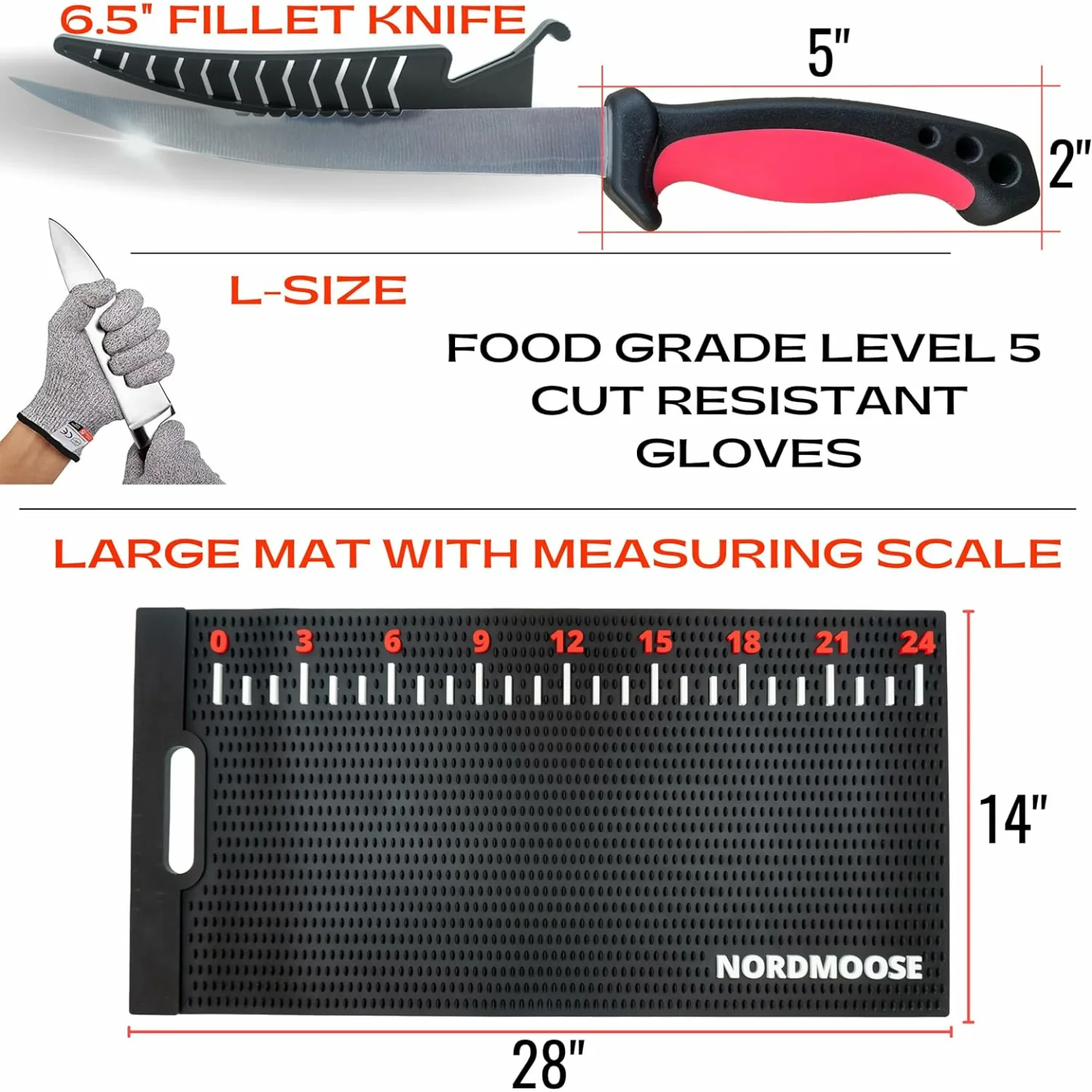 Complete Fish Fillet Mat Kit with Knife & Ruler Decal
