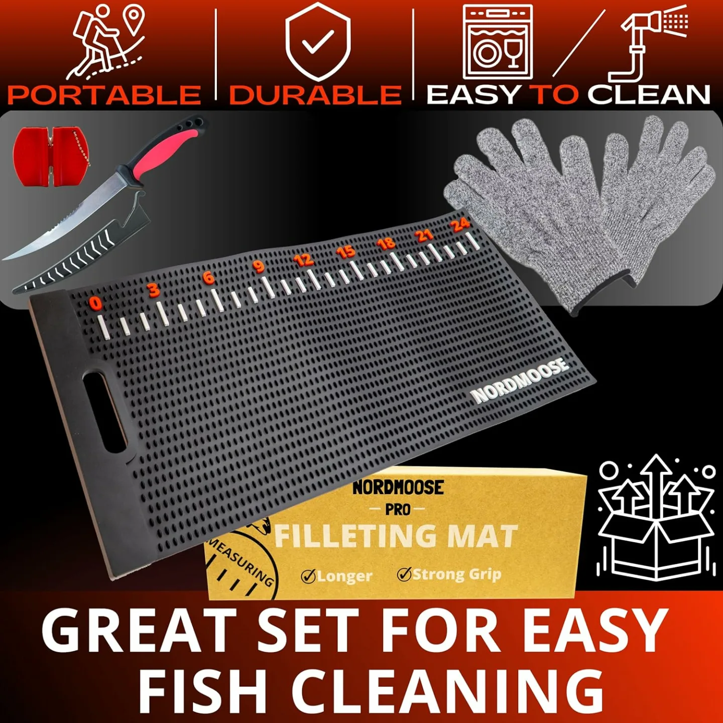 Complete Fish Fillet Mat Kit with Knife & Ruler Decal