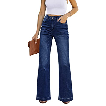 GRAPENT Women's 90s Outfit High Waisted Stretchy Flared Jeans - Deep Blue, Sizes 0-2