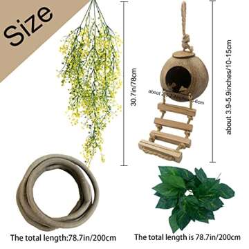 MUYG Crested Gecko Coconut Hut with Ladder,Natural Bearded Dragon Coco Den Reptile Shell Hideout Husk Hut Climbing Plants Leaves Tank Accessories for Lizard Chameleon Snakes