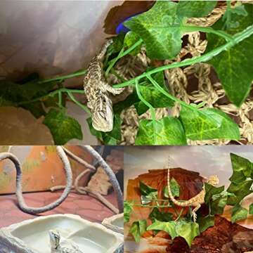 MUYG Crested Gecko Coconut Hut with Ladder,Natural Bearded Dragon Coco Den Reptile Shell Hideout Husk Hut Climbing Plants Leaves Tank Accessories for Lizard Chameleon Snakes