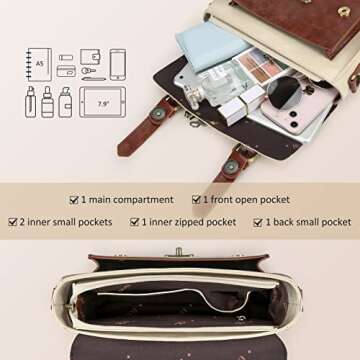 ECOSUSI Women PU Leather Satchel Purse Vintage Small College Crossbody Messenger Bag Work Cross-body Bag, Brown+ Beige