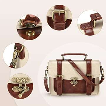 ECOSUSI Women PU Leather Satchel Purse Vintage Small College Crossbody Messenger Bag Work Cross-body Bag, Brown+ Beige