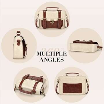 ECOSUSI Women PU Leather Satchel Purse Vintage Small College Crossbody Messenger Bag Work Cross-body Bag, Brown+ Beige