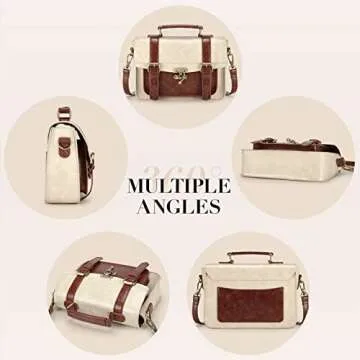 ECOSUSI Women PU Leather Satchel Purse Vintage Small College Crossbody Messenger Bag Work Cross-body Bag, Brown+ Beige