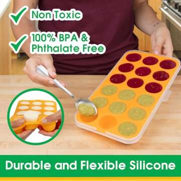 Silicone Baby Reusable Food Storage Tray (2 Pack) - Pop Out 1oz Portion Silicone Stackable Freezer T...