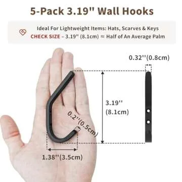GWAAZXGZ Wall Hooks for Hanging Coats - 5 Pack Black 3.2'' Double Hook Design, Hat Organizers, Wall Mount Hangers for Bags and Keys, Perfect for Garage, Workshop, Entryway, Closet, and DIY Projects