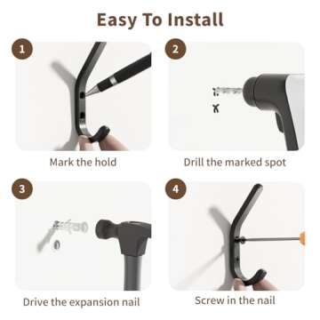 GWAAZXGZ Wall Hooks for Hanging Coats - 5 Pack Black 3.2'' Double Hook Design, Hat Organizers, Wall Mount Hangers for Bags and Keys, Perfect for Garage, Workshop, Entryway, Closet, and DIY Projects