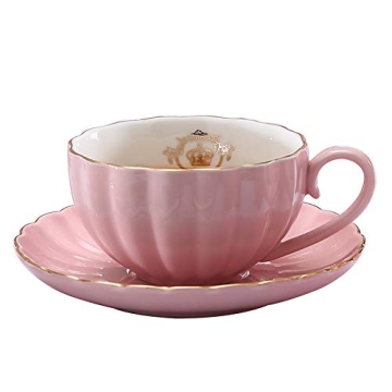 Keyron Heasa Porcelain British Royal Series Single Tea Coffee Cup with Saucer, 8 Ounce Cappuccino Cu...