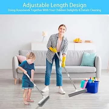 YFJQTZX Push Broom Pet Hair Removal Broom with Squeegee, Soft Silicone Bristle Broom with 47" Adjustable Long Handle, Non Scratch Carpet Sweeper Brush for Cat/Dog Hair Hardwood Tile Windows