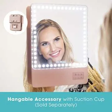 Glamcor Riki Skinny Smart Vanity Mirror with HD LEDs, Magnifying Mirror Attachment, Phone Holder and Bluetooth Control (Rose Gold, 5X Magnification)