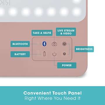 Glamcor Riki Skinny Smart Vanity Mirror with HD LEDs, Magnifying Mirror Attachment, Phone Holder and Bluetooth Control (Rose Gold, 5X Magnification)