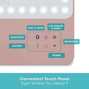 Glamcor Riki Skinny Smart Vanity Mirror with HD LEDs, Magnifying Mirror Attachment, Phone Holder and Bluetooth Control (Rose Gold, 5X Magnification)