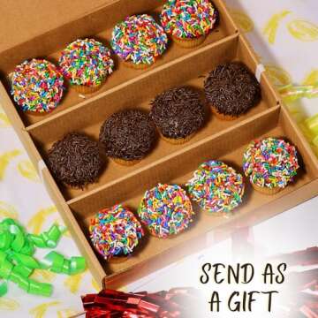 Gourmet Cookie Gift Box | 12 Individually Wrapped Sprinkle Cupcakes | Valentine Cookie Basket | Christmas, New Year’s & Birthdays | Men, Women & Kids | Stern’s Bakery (Sprinkle Cupcake Gift Pack)