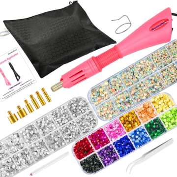 Worthofbest Hotfix Rhinestone Setter, Hot Fix Applicator Tool Bedazzler Kit with rhinestones, Kit, Hot Fixed Wand for Clothes Clothing Fabric Crafts, 5000 Pcs, AB Crystal, Clear, 3 Gems Sizes, Tips