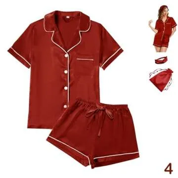 4Pcs Womens Satin Silky Pajama Sets Short Sleeve Shirt XS-4XL Floral Pajamas Set Soft PJ Loungewear Sleepwear