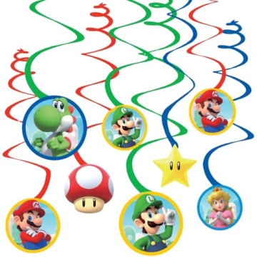 Swirl Hanging Decorations - 5" & 7" (Pack of 12) - Perfect for Themed Parties & Events, Super Mario ...
