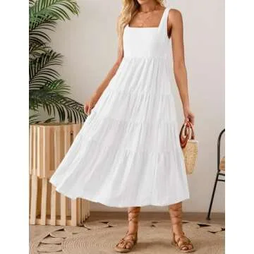 ZESICA Women's 2024 Summer Sleeveless Dress Casual Backless Loose Flowy Tiered Sundress Beach Cover ...