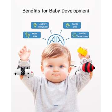 Infinno High Contrast Baby Toys Infant Rattle Socks and Wristband Set, Ideal Baby Sensory Toy Gifts for Newborn 0-12 Months, Perfect Black and White Toys for Boys and Girls As Baby Shower Gifts