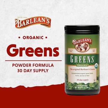 Barlean's Organic Greens Powder, Fruits and Veggies Superfood Supplement with Green Food Protein, Pr...