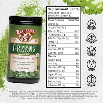 Barlean's Organic Greens Powder Superfood Supplement