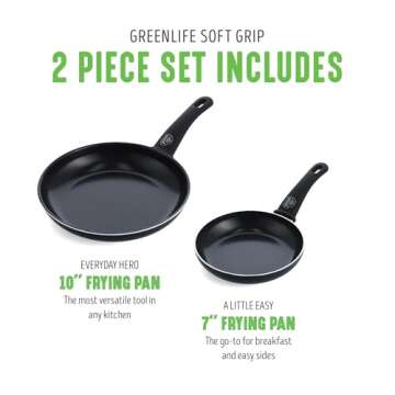 GreenLife Soft Grip Healthy Ceramic Nonstick 7" and 10" Frying Pan Set, PFAS & PFOA-Free, Dishwasher Safe, Egg Omelet Skillet, Cookware for Easy Cooking, Non-Stick Kitchen Essentials, Black
