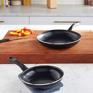 GreenLife Soft Grip Healthy Ceramic Nonstick 7" and 10" Frying Pan Set, PFAS & PFOA-Free, Dishwasher Safe, Egg Omelet Skillet, Cookware for Easy Cooking, Non-Stick Kitchen Essentials, Black