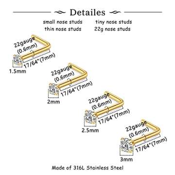 MODRSA Gold Nose Studs 22g - Stylish Tiny Nose Jewelry in Velvet Bag