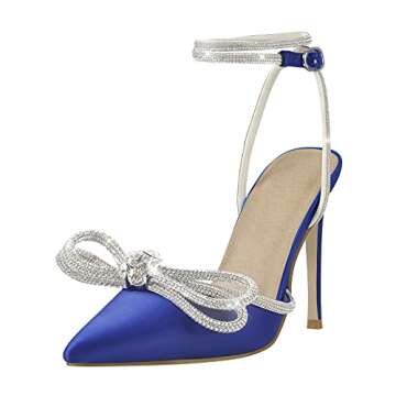 richealnini Women's Pointy Toe Satin High Heeled Rhinestone Bowknot Pumps Ankle Buckle Strap Stilett...