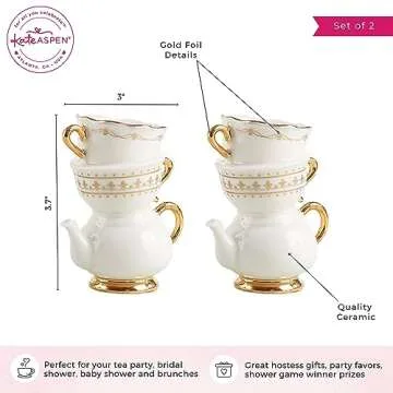Kate Aspen Vintage Tea Party Antique Look Mini Ceramic Bud Vases (3.7 Inch Tall - Set of 2), Party Favor, Take Home Gift, Wedding Decoration, Table Decor, Bridal Shower Decorations (23263NA)