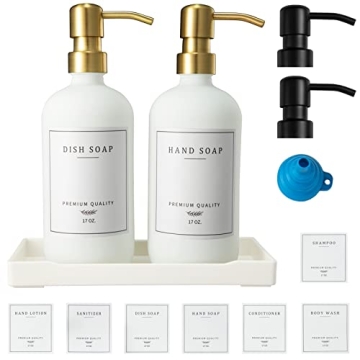 Glass Soap Dispenser Set Rustproof Pumps Waterproof Labels